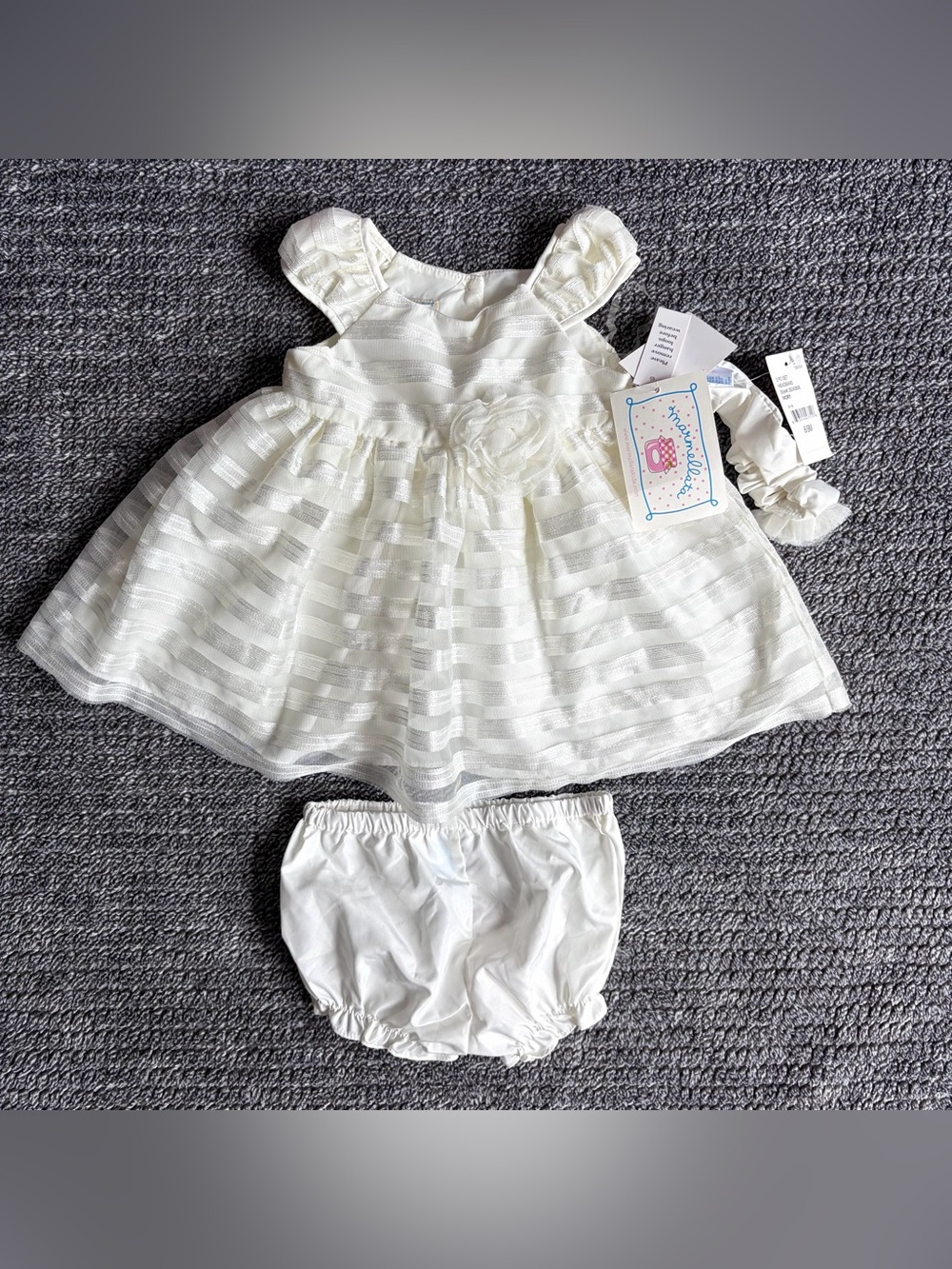 Baby Girl 6-9M Ivory Dress NWT Formal Special Occasion 3pc Headband Bloomers Set